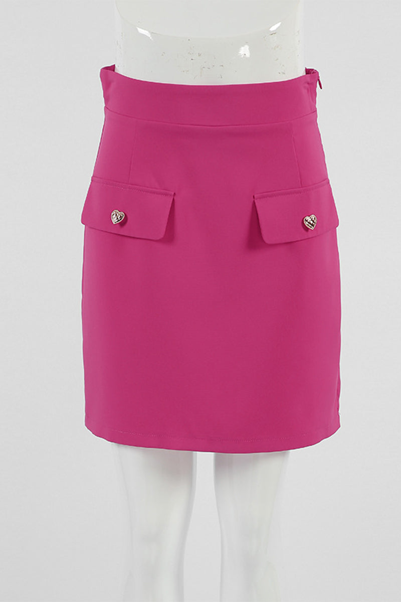 Botones de color liso de celebridades Pantalones de cintura alta de color liso