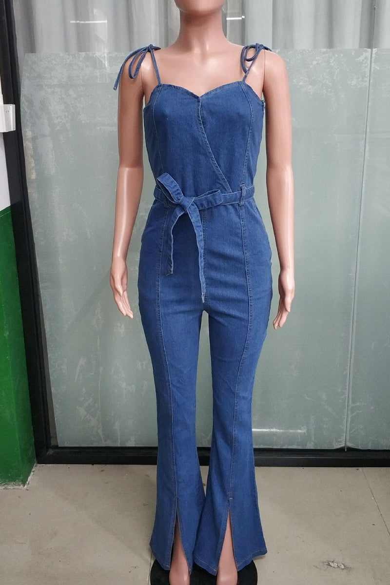 Monos de calle de color liso con cordones, aberturas, patchwork, tirantes finos, estilo regular