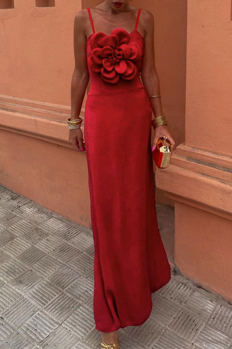 Vestidos de tirantes con flores de colores sólidos de celebridades