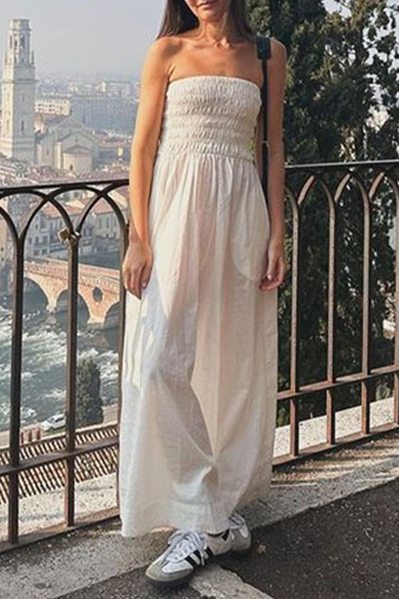 Vestidos casuales de calle con estampado de patchwork, de colores sólidos y sin tirantes.