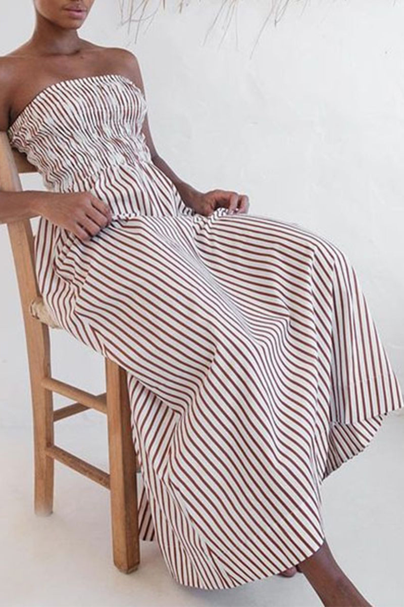 Vestidos casuales de diario con estampado de rayas y contraste, sin tirantes y estampados