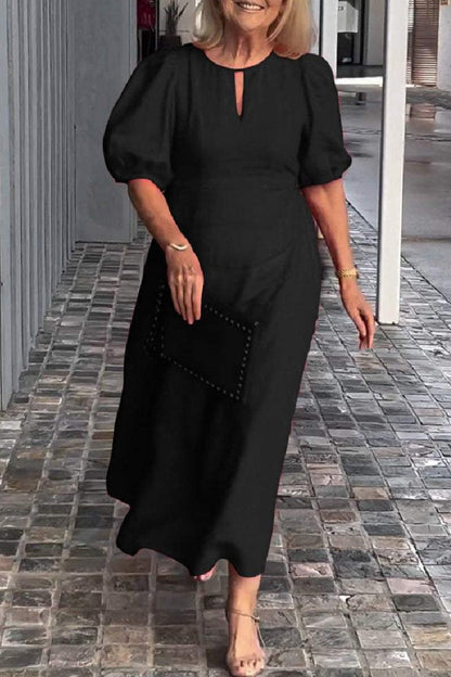 Vestidos largos casuales de color sólido con cuello redondo y aberturas (9 colores)