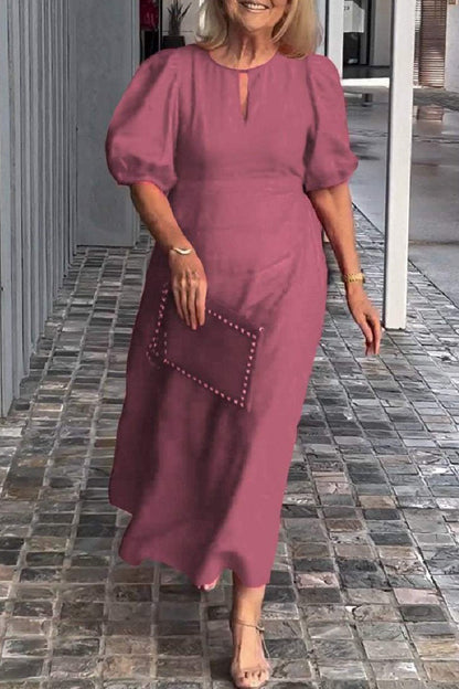 Vestidos largos casuales de color sólido con cuello redondo y aberturas (9 colores)