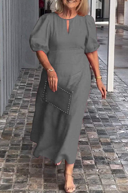 Vestidos largos casuales de color sólido con cuello redondo y aberturas (9 colores)