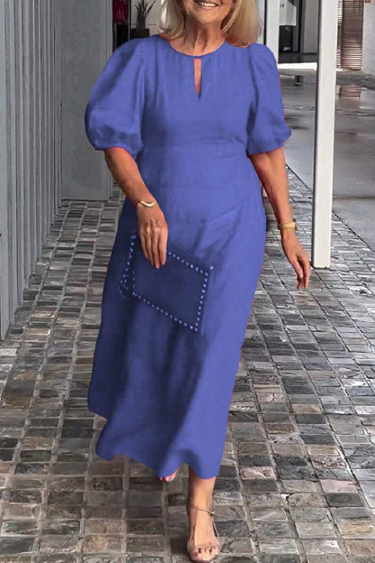 Vestidos largos casuales de color sólido con cuello redondo y aberturas (9 colores)