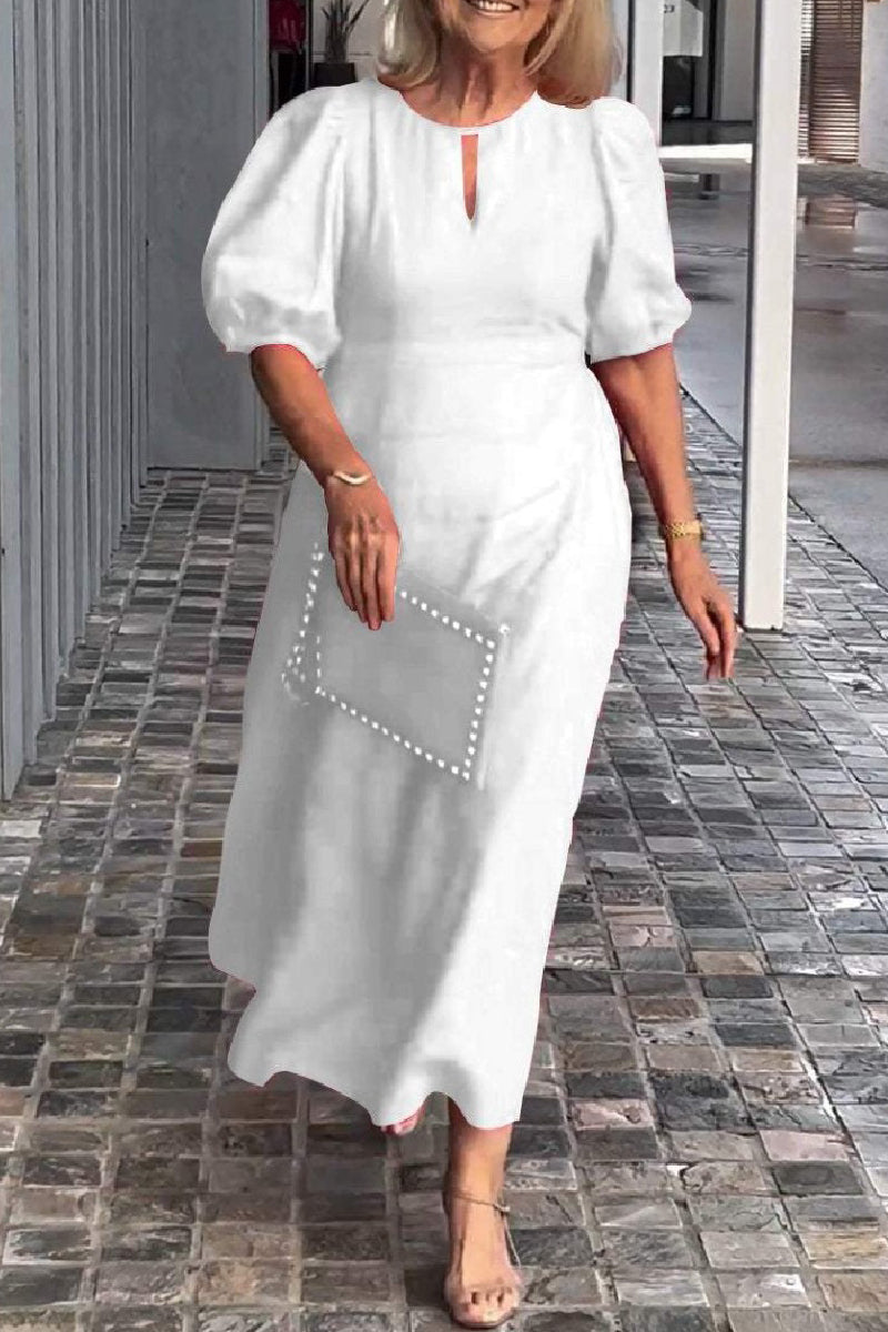 Vestidos largos casuales de color sólido con cuello redondo y aberturas (9 colores)