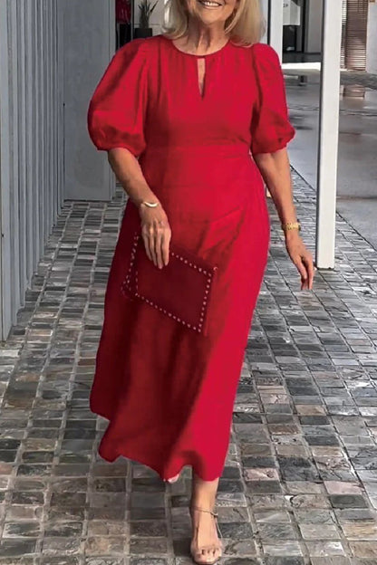 Vestidos largos casuales de color sólido con cuello redondo y aberturas (9 colores)