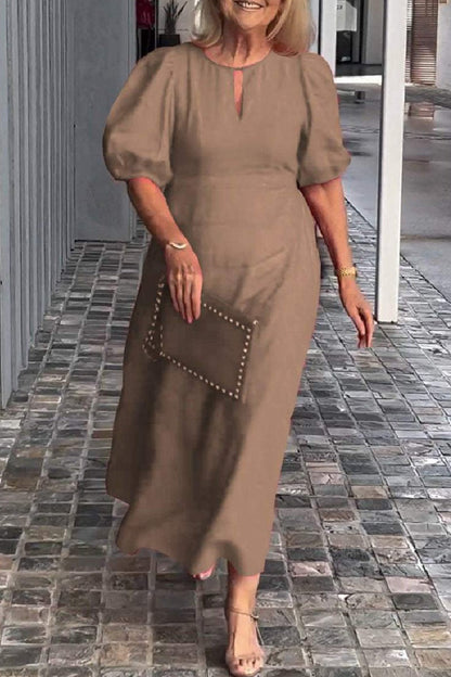 Vestidos largos casuales de color sólido con cuello redondo y aberturas (9 colores)