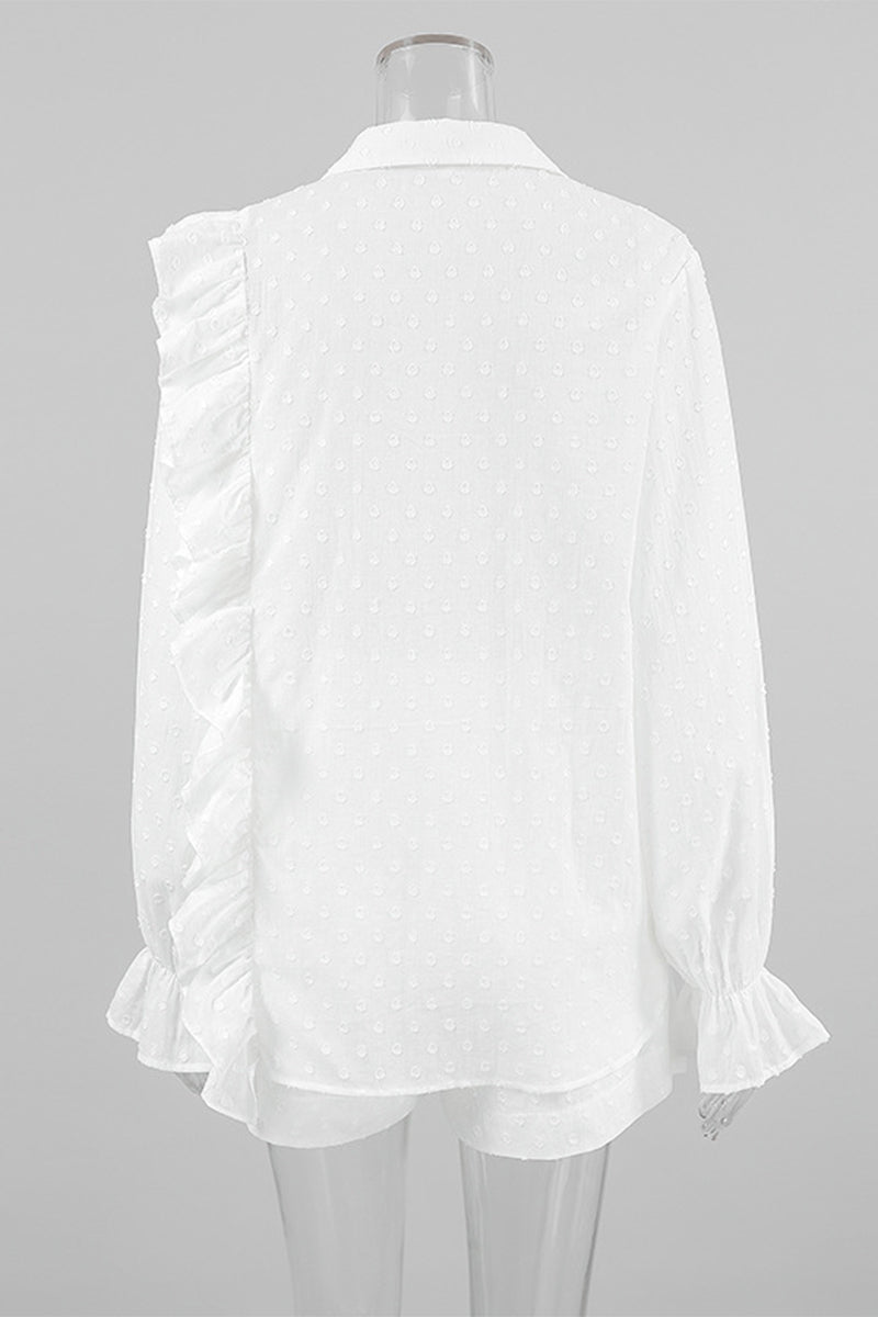 Conjunto informal de dos piezas con cuello vuelto, manga larga y bolsillos de color liso de jacquard para uso diario