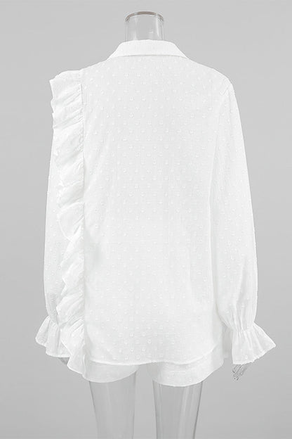 Conjunto informal de dos piezas con cuello vuelto, manga larga y bolsillos de color liso de jacquard para uso diario