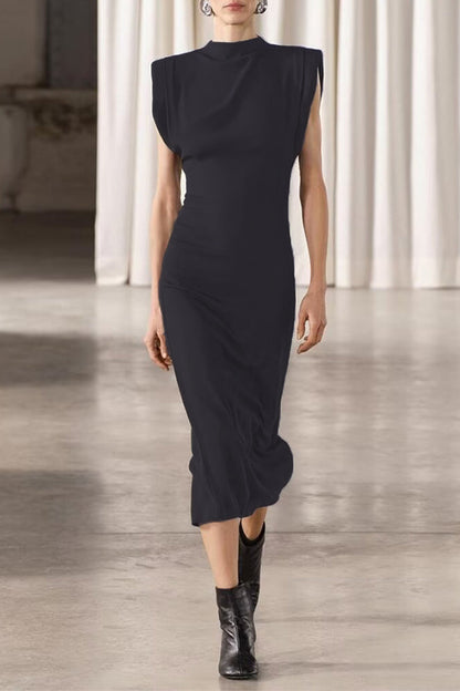 Vestidos casuales de cuello alto, línea A, de color sólido, con cremallera, para uso diario