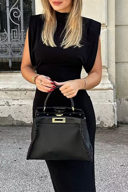 Vestidos casuales de cuello alto, línea A, de color sólido, con cremallera, para uso diario