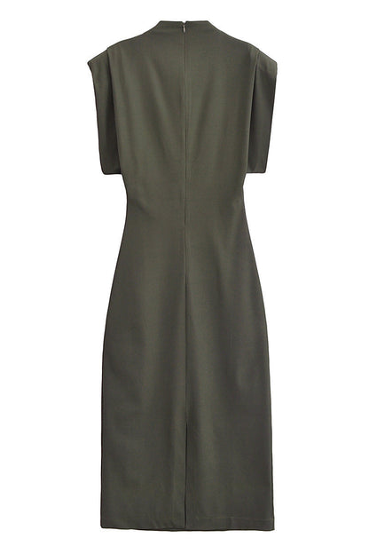 Vestidos casuales de cuello alto, línea A, de color sólido, con cremallera, para uso diario