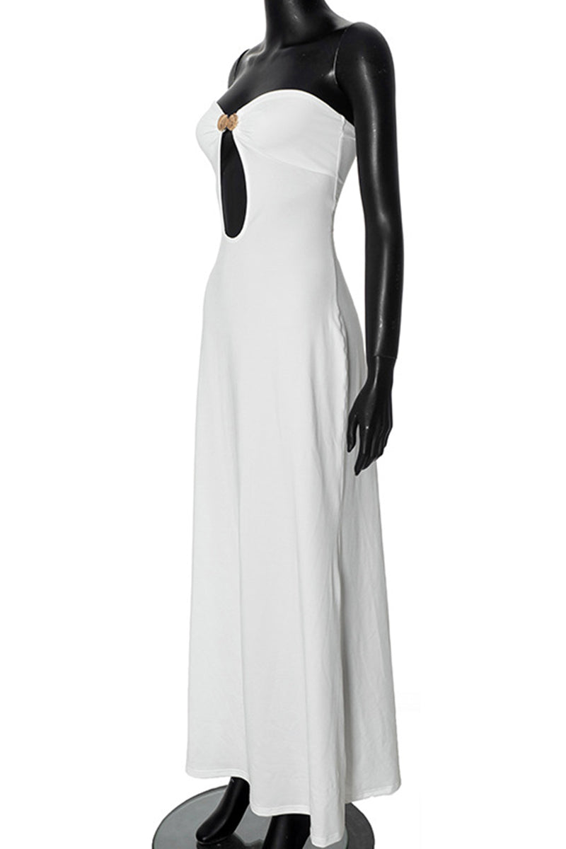 Vestidos largos sin tirantes con patchwork de colores sólidos de celebridades