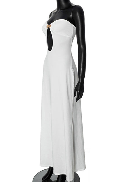 Vestidos largos sin tirantes con patchwork de colores sólidos de celebridades