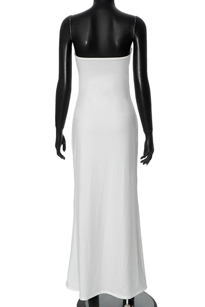 Vestidos largos sin tirantes con patchwork de colores sólidos de celebridades