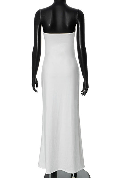 Vestidos largos sin tirantes con patchwork de colores sólidos de celebridades