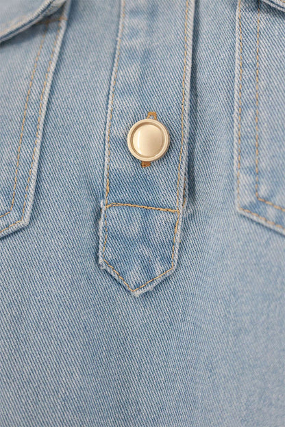 Vestidos casuales de mezclilla sueltos de manga corta con cuello vuelto y botones de color sólido para uso diario