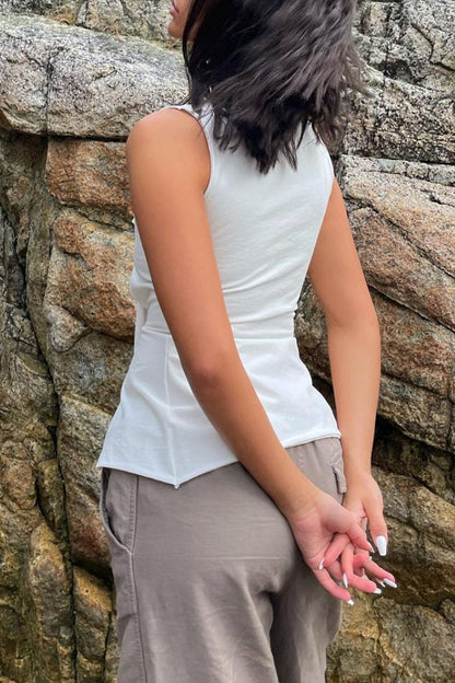 Tops sexys de color sólido con cordones y cuello en V