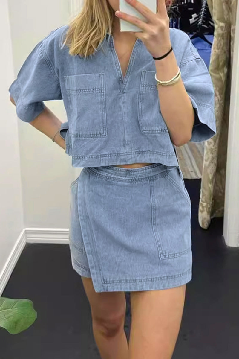 Dos piezas informales de calle, color liso, bolsillos, cuello POLO irregular