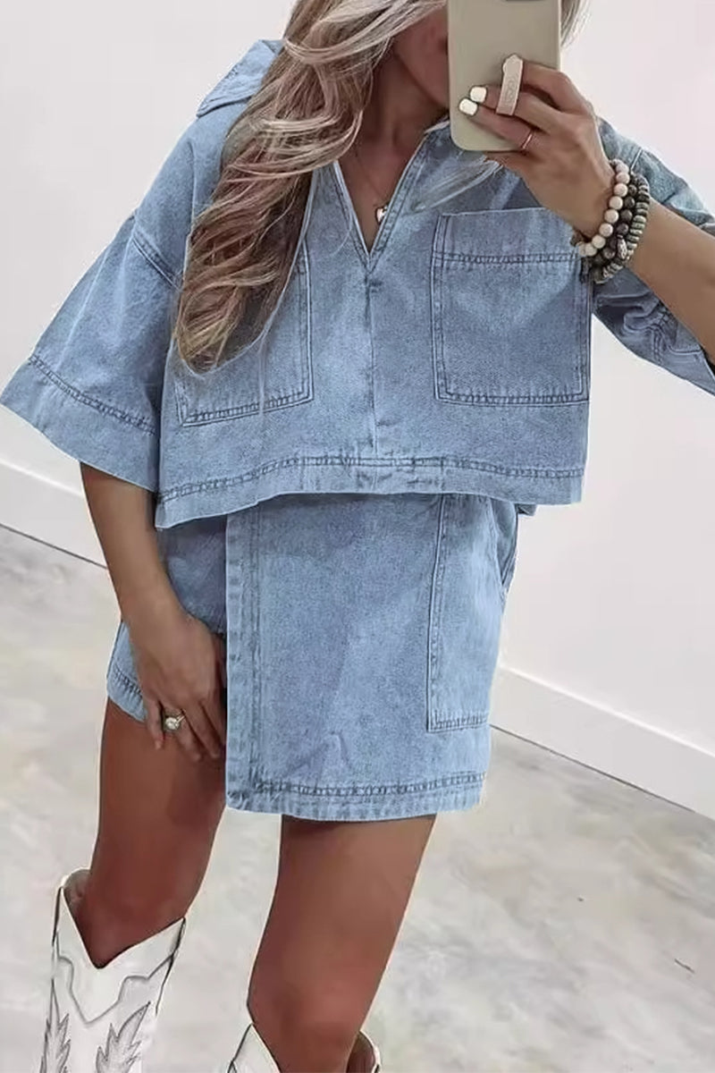 Dos piezas informales de calle, color liso, bolsillos, cuello POLO irregular