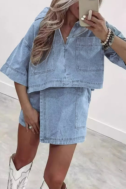 Dos piezas informales de calle, color liso, bolsillos, cuello POLO irregular