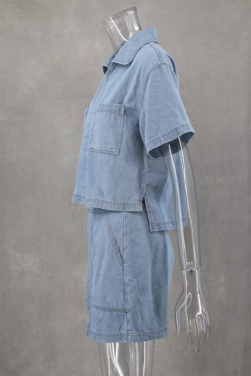 Dos piezas informales de calle, color liso, bolsillos, cuello POLO irregular