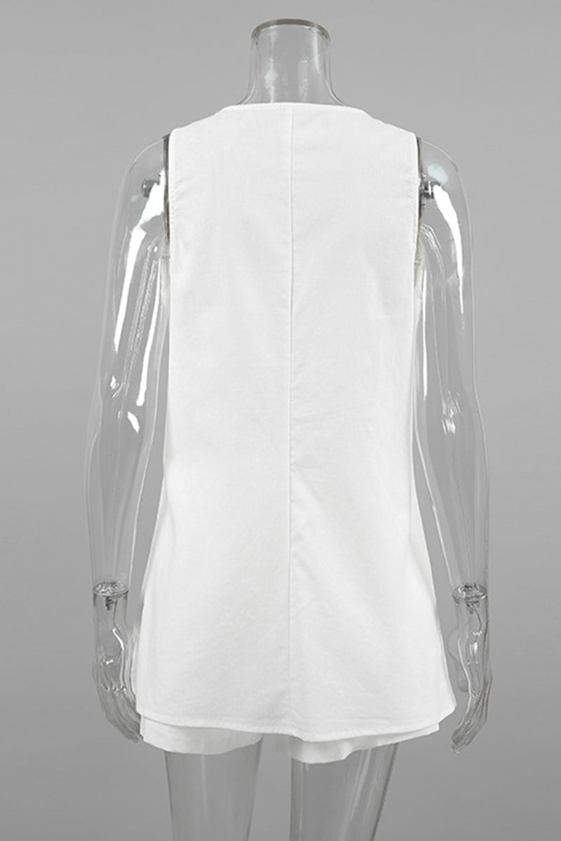 Conjunto informal de dos piezas con cuello en V, sin mangas, color liso, botones y diario