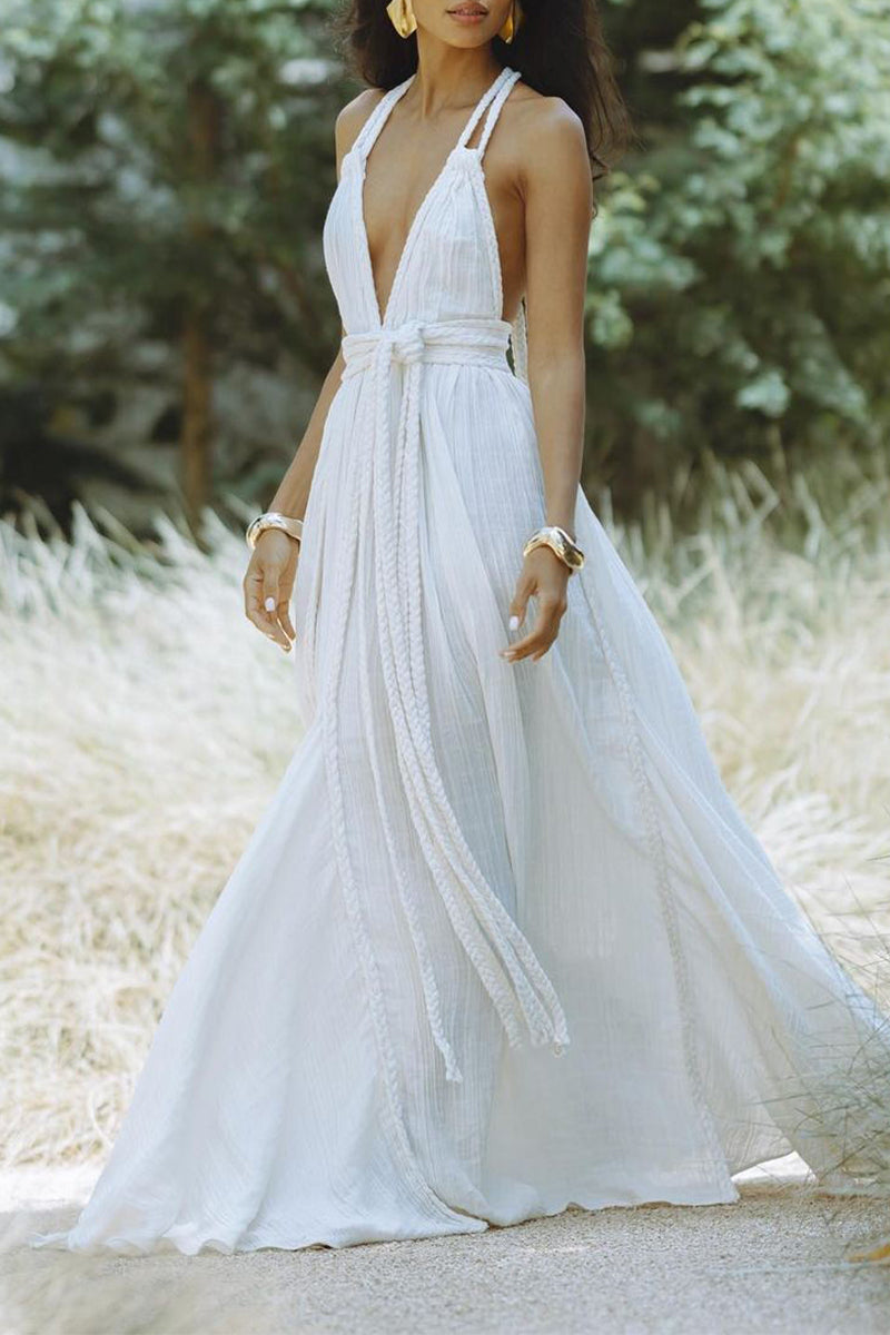 Vestidos de playa sexys de color sólido con cordones y espalda descubierta