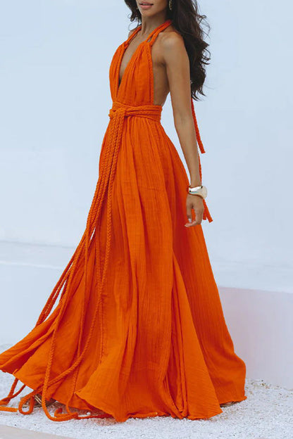 Vestidos de playa sexys de color sólido con cordones y espalda descubierta