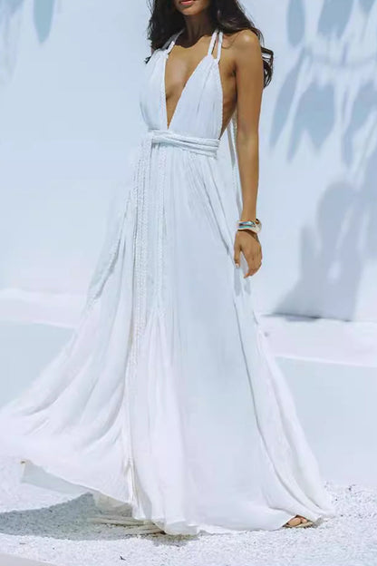 Vestidos de playa sexys de color sólido con cordones y espalda descubierta