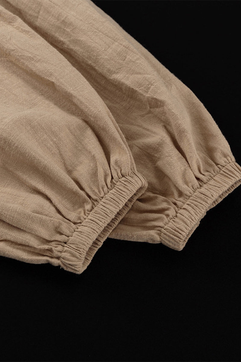 Conjunto informal de dos piezas con cuello redondo, manga larga, color liso, con cordones (5 colores)