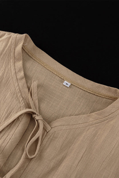 Conjunto informal de dos piezas con cuello redondo, manga larga, color liso, con cordones (5 colores)