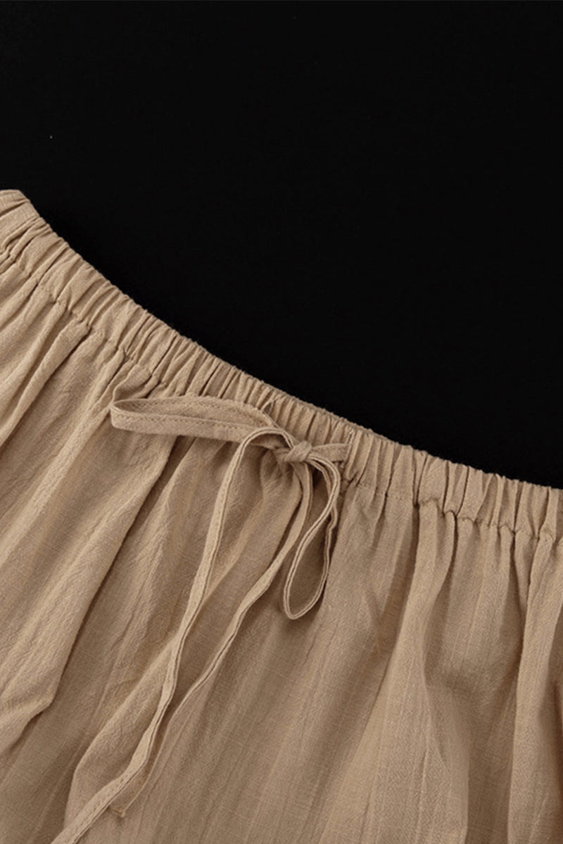 Conjunto informal de dos piezas con cuello redondo, manga larga, color liso, con cordones (5 colores)