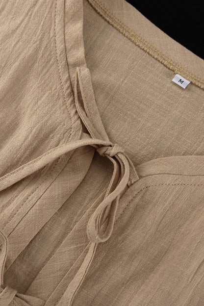 Conjunto informal de dos piezas con cuello redondo, manga larga, color liso, con cordones (5 colores)