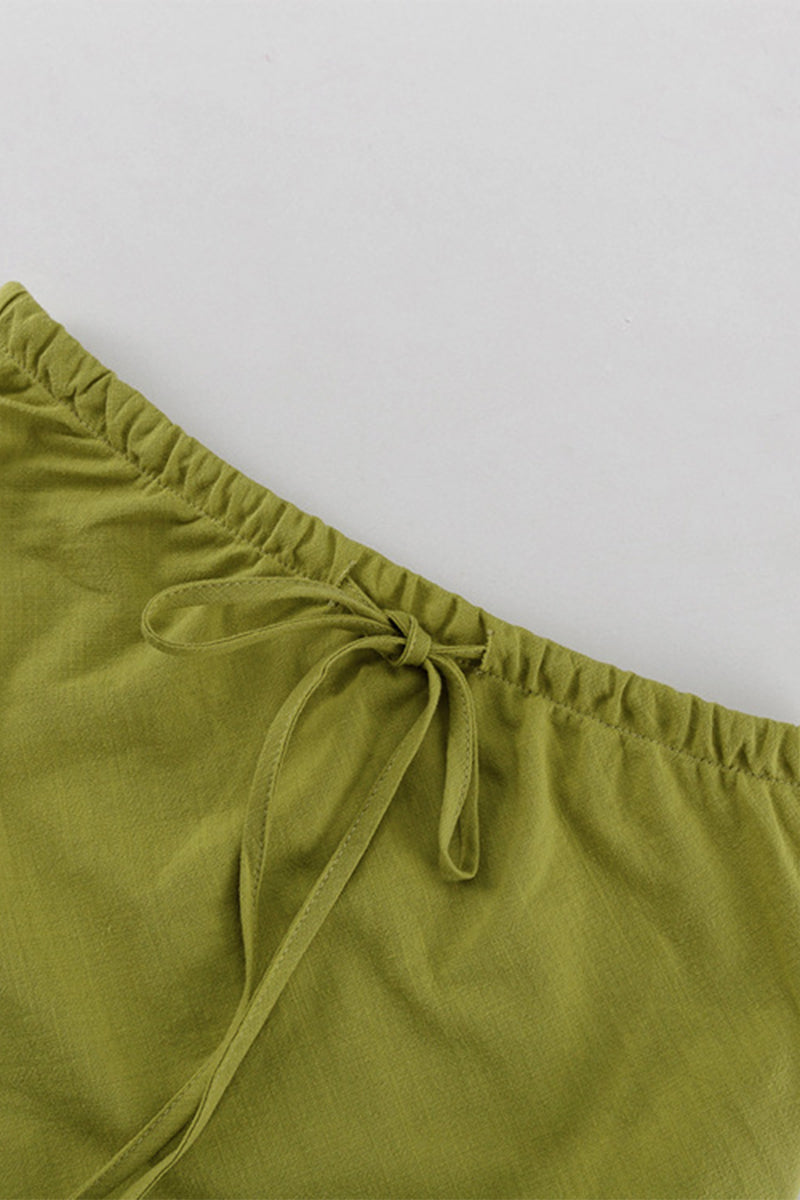 Conjunto informal de dos piezas con cuello en V, sin mangas, color sólido y cordones (3 colores)