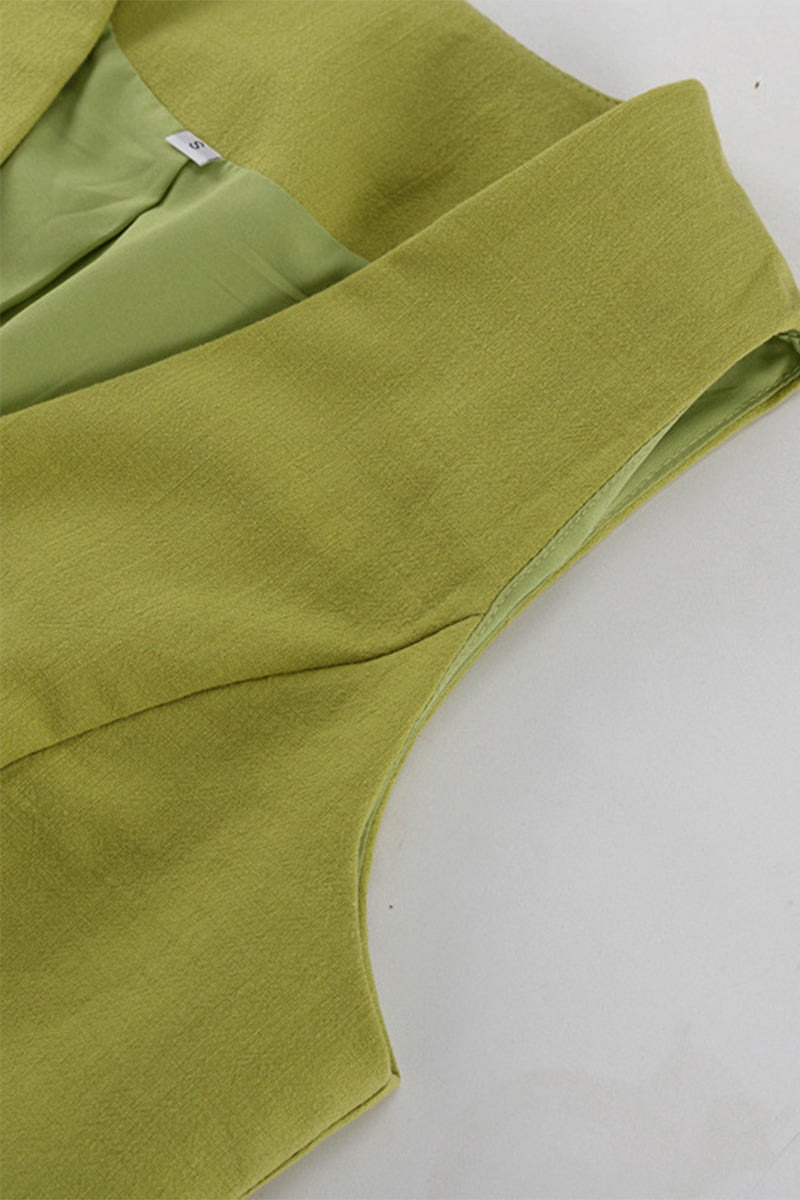 Conjunto informal de dos piezas con cuello en V, sin mangas, color sólido y cordones (3 colores)