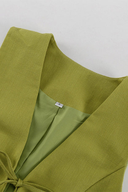 Conjunto informal de dos piezas con cuello en V, sin mangas, color sólido y cordones (3 colores)