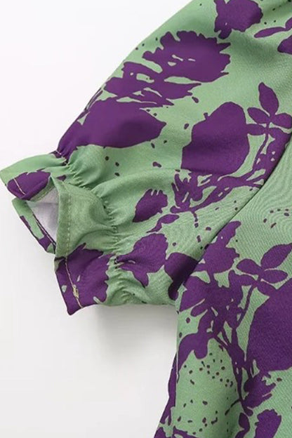 Vestidos sexis de corte A con escote en V fruncido y encaje con estampado floral