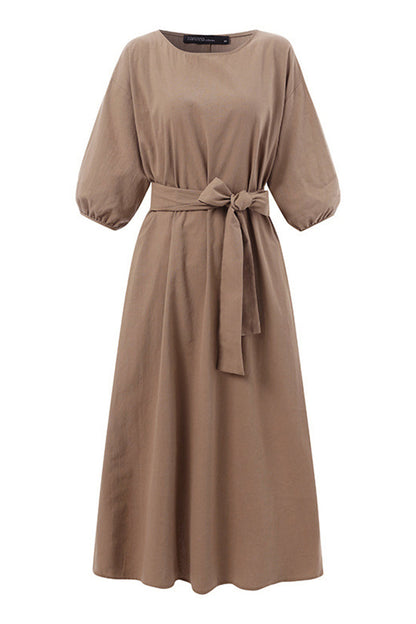 Vestidos casuales de corte A con cuello redondo, de color liso y cordones (12 colores)