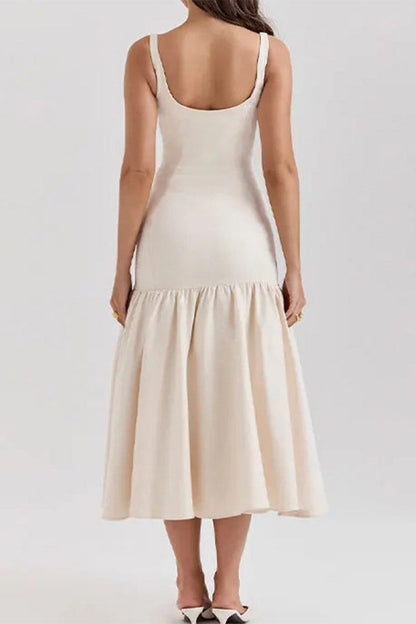 Vestidos sexis de color sólido con escote en U fruncido