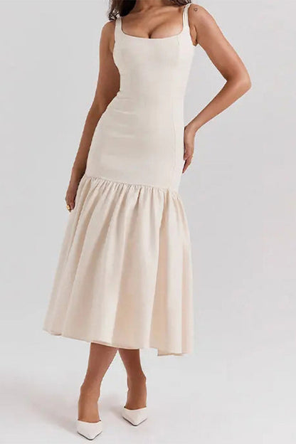 Vestidos sexis de color sólido con escote en U fruncido