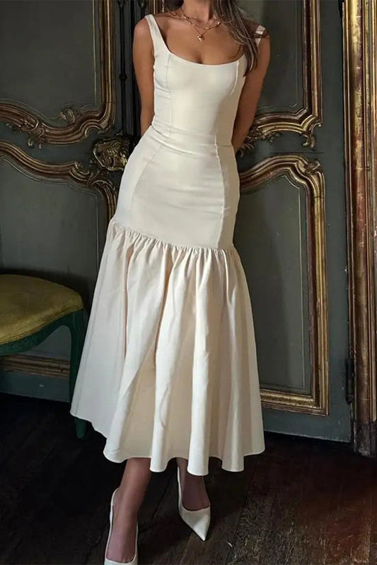 Vestidos sexis de color sólido con escote en U fruncido