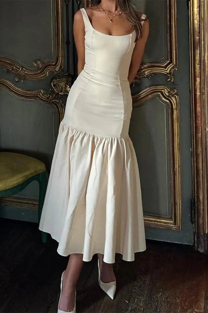 Vestidos sexis de color sólido con escote en U fruncido