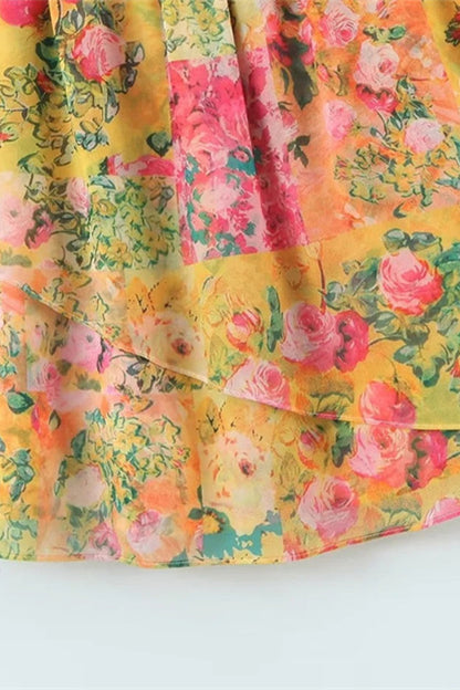 Vestidos sexis con estampado floral, cordones, orillo de fibra, patchwork, cuello en U y tirantes