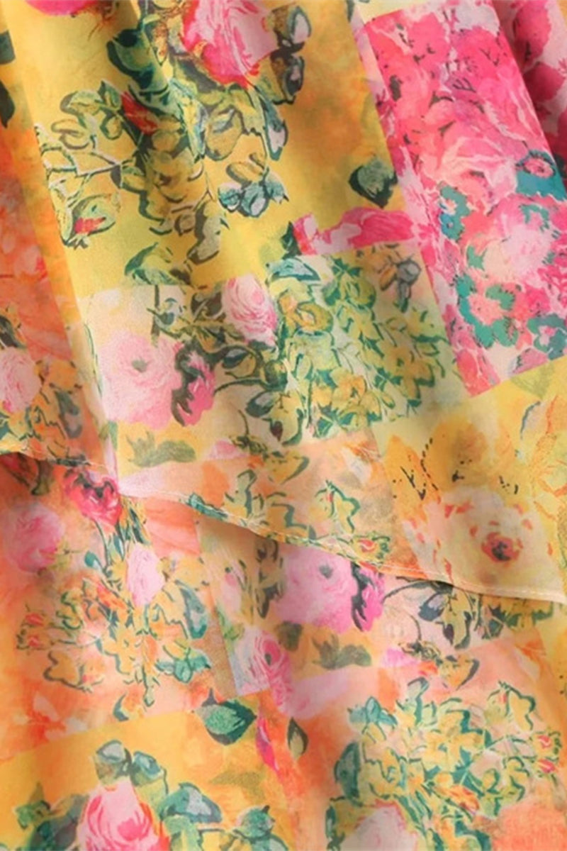 Vestidos sexis con estampado floral, encaje, orillo de fibras, patchwork, cuello en U y tirantes