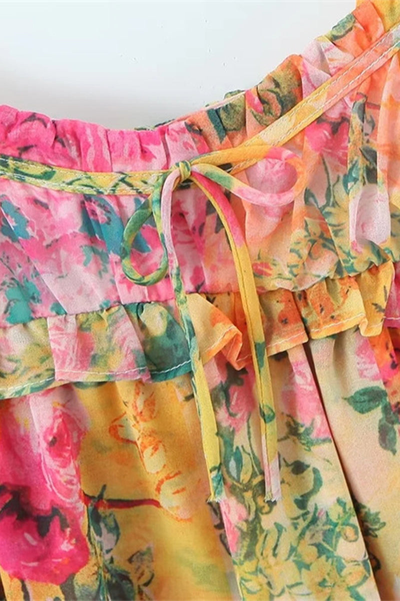 Vestidos sexis con estampado floral, encaje, orillo de fibras, patchwork, cuello en U y tirantes