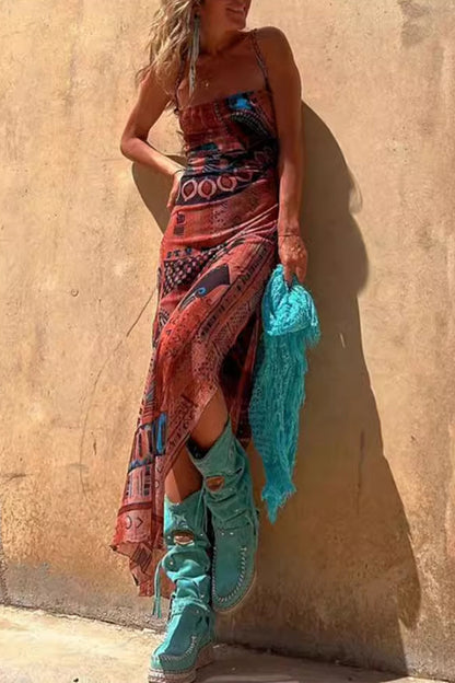 Vestidos sexis con estampado geométrico, espalda descubierta y tirantes finos (3 colores)