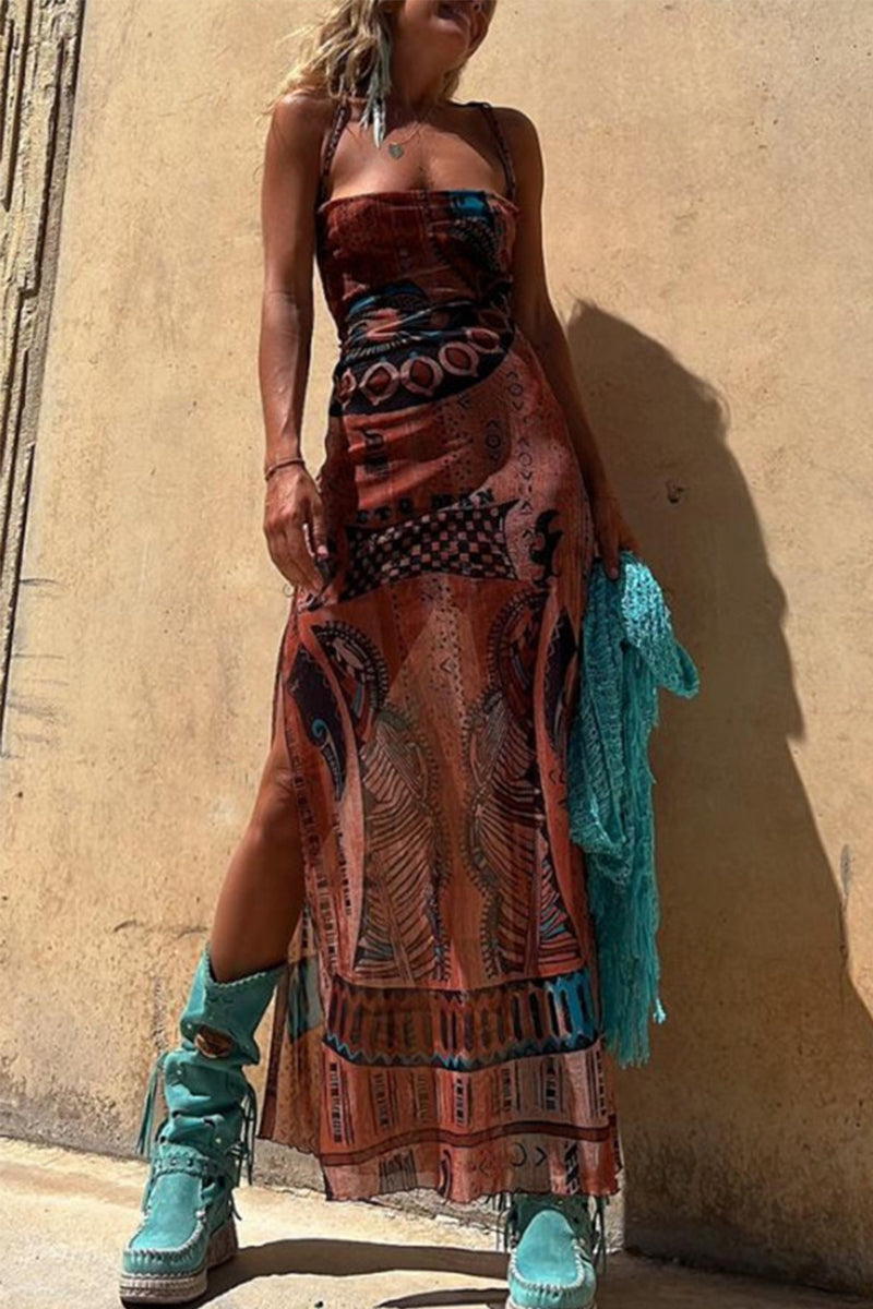 Vestidos sexis con estampado geométrico, espalda descubierta y tirantes finos (3 colores)