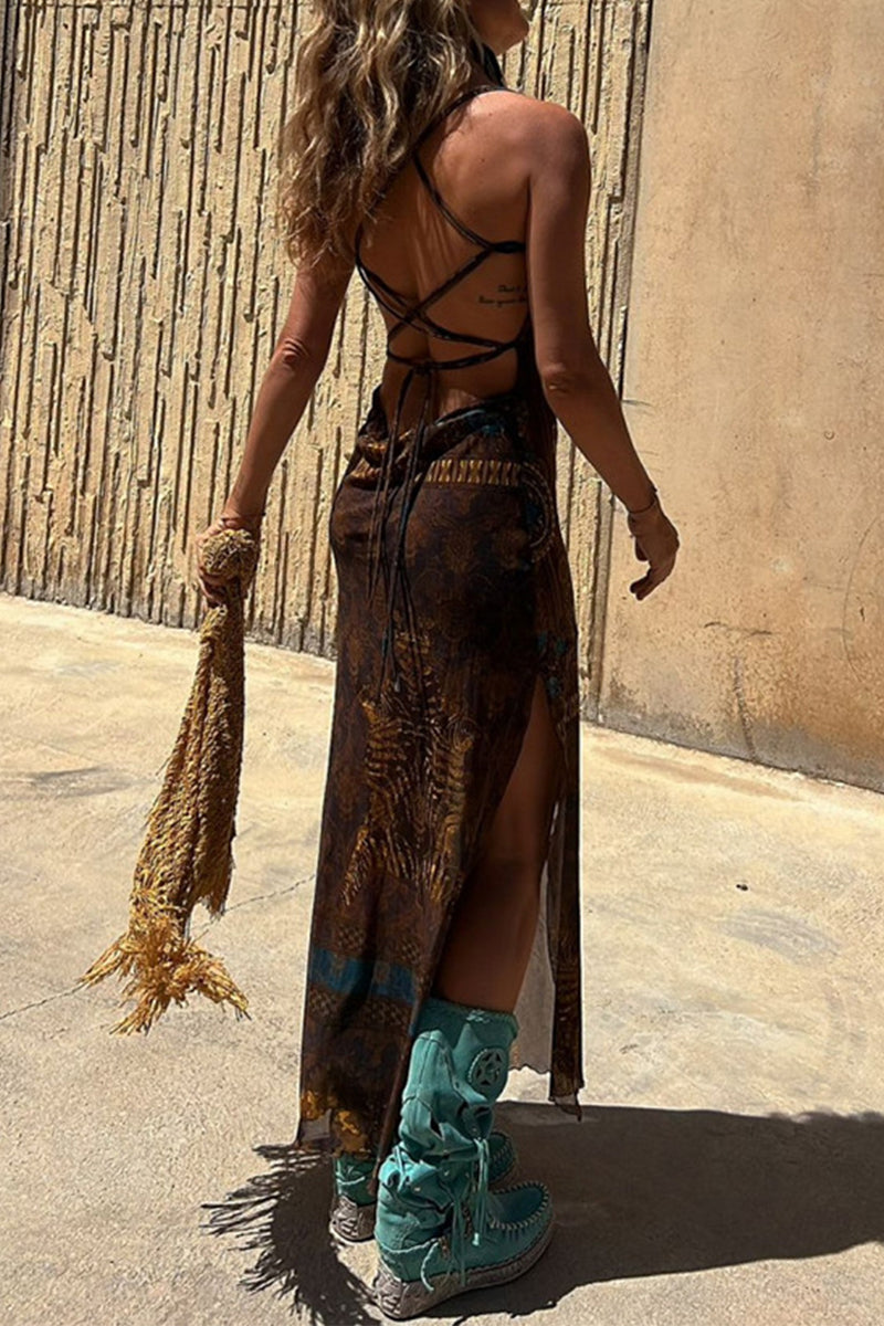 Vestidos sexis con estampado geométrico, espalda descubierta y tirantes finos (3 colores)